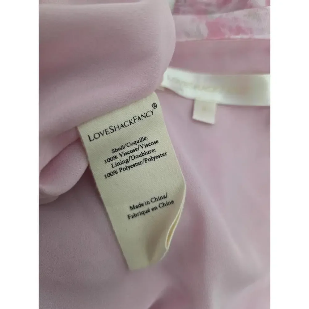 LoveShackFancy Lillian Dress Rose Patch  Floral Puff Sleeve Size 6_8